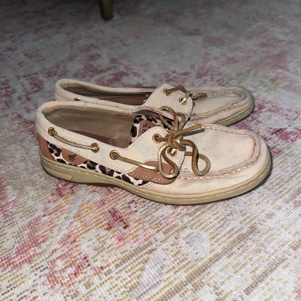 Sperry Top Sider Shoes Women's 6 Songfish Canvas Boat Beige Leopard